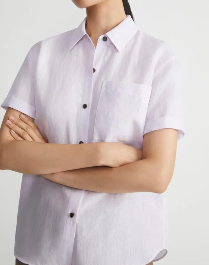 Ready To Wear Organic Linen Short Sleeve Pocket Shirt Dried Blossom Melange Lafayette 148 New York Blouses and Shirts