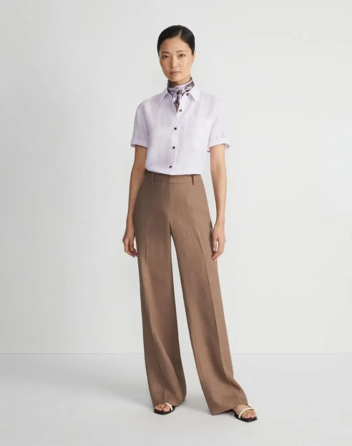 Ready To Wear Organic Linen Short Sleeve Pocket Shirt Dried Blossom Melange Lafayette 148 New York Blouses and Shirts
