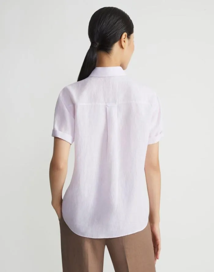 Ready To Wear Organic Linen Short Sleeve Pocket Shirt Dried Blossom Melange Lafayette 148 New York Blouses and Shirts