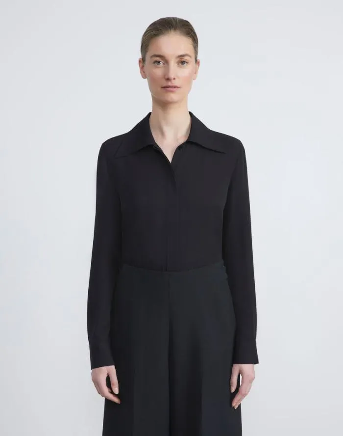 Ready To Wear Organic Silk Georgette Blouse Bodysuit Black Lafayette 148 New York Blouses and Shirts