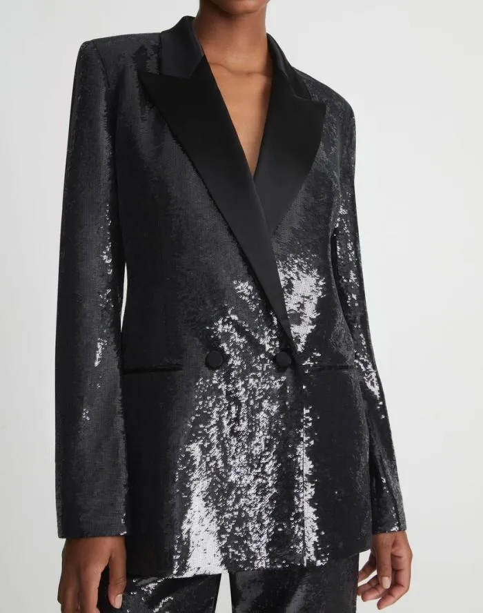 Ready To Wear Sequin Chiffon Double Breasted Blazer Black Lafayette 148 New York Jackets and Blazers