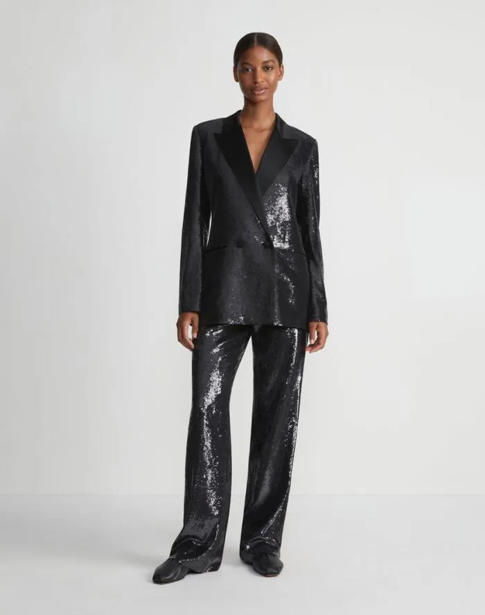 Ready To Wear Sequin Chiffon Double Breasted Blazer Black Lafayette 148 New York Jackets and Blazers