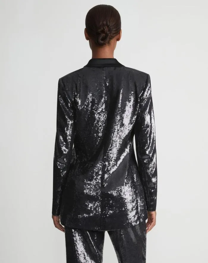 Ready To Wear Sequin Chiffon Double Breasted Blazer Black Lafayette 148 New York Jackets and Blazers