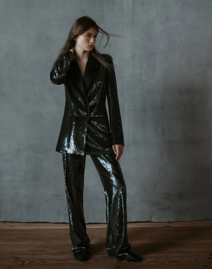 Ready To Wear Sequin Chiffon Double Breasted Blazer Black Lafayette 148 New York Jackets and Blazers