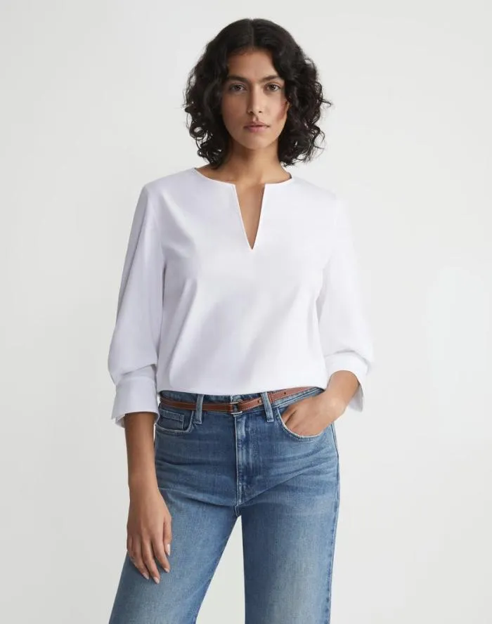 Ready To Wear Stretch Cotton Popover Shirt Black Lafayette 148 New York Blouses and Shirts