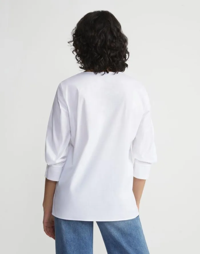 Ready To Wear Stretch Cotton Popover Shirt Black Lafayette 148 New York Blouses and Shirts
