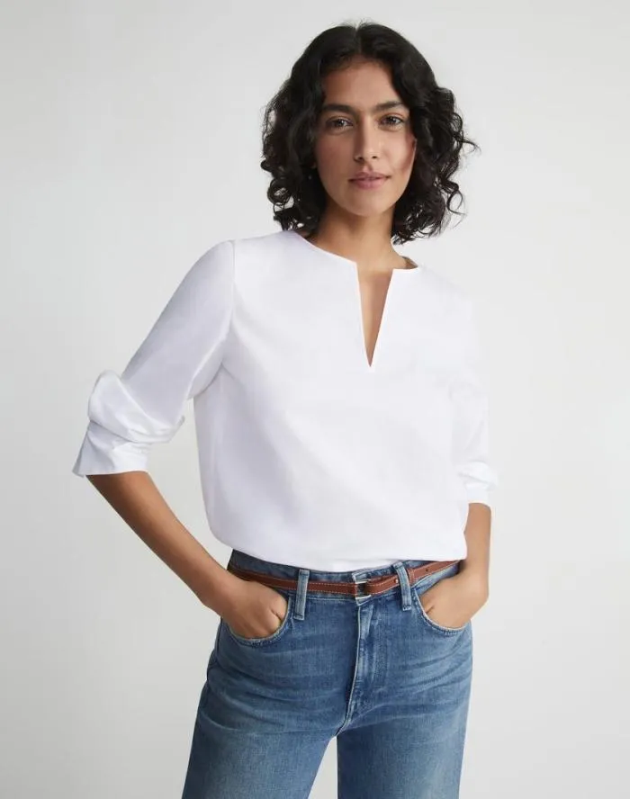 Ready To Wear Stretch Cotton Popover Shirt Black Lafayette 148 New York Blouses and Shirts