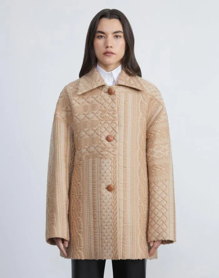 Ready To Wear WoolSilk Cable Jacquard Oversized Swing Coat Woodrose Lafayette 148 New York Jackets and Blazers