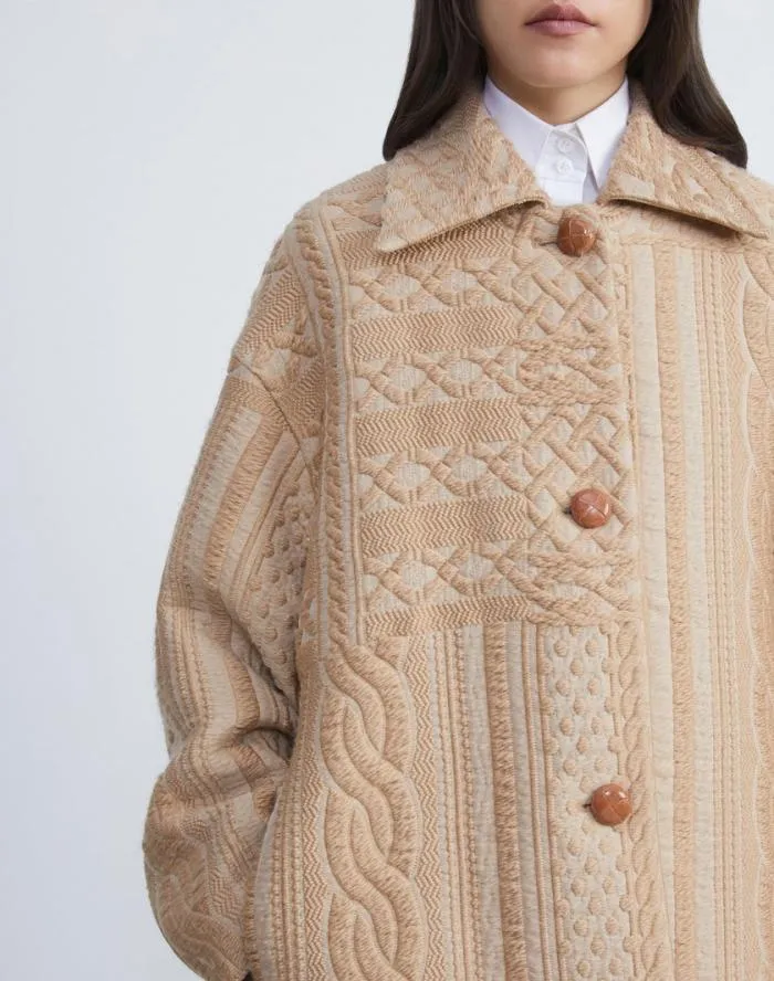 Ready To Wear WoolSilk Cable Jacquard Oversized Swing Coat Woodrose Lafayette 148 New York Jackets and Blazers