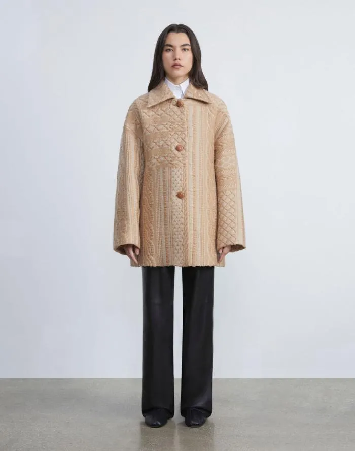 Ready To Wear WoolSilk Cable Jacquard Oversized Swing Coat Woodrose Lafayette 148 New York Jackets and Blazers