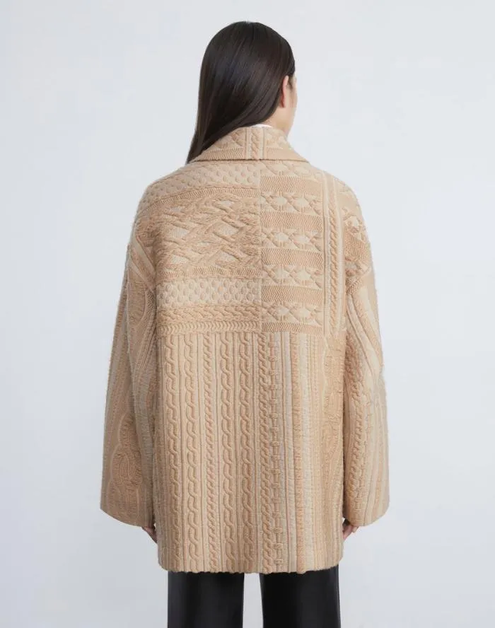 Ready To Wear WoolSilk Cable Jacquard Oversized Swing Coat Woodrose Lafayette 148 New York Jackets and Blazers