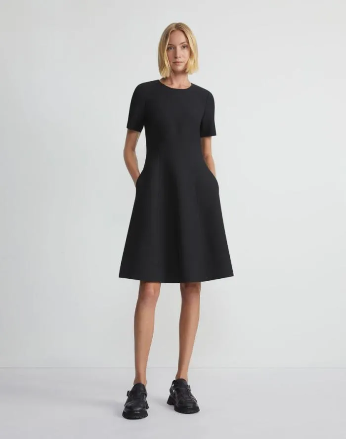 Ready To Wear WoolSilk Crepe Short Sleeve Dress Black Lafayette 148 New York Dresses