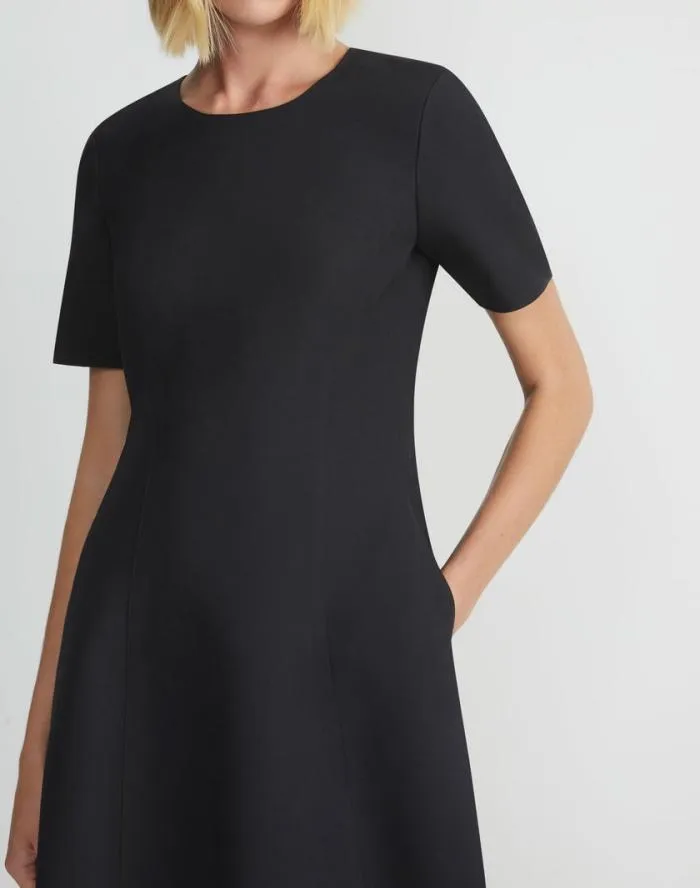 Ready To Wear WoolSilk Crepe Short Sleeve Dress Black Lafayette 148 New York Dresses