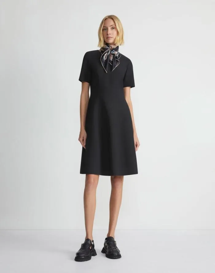Ready To Wear WoolSilk Crepe Short Sleeve Dress Black Lafayette 148 New York Dresses