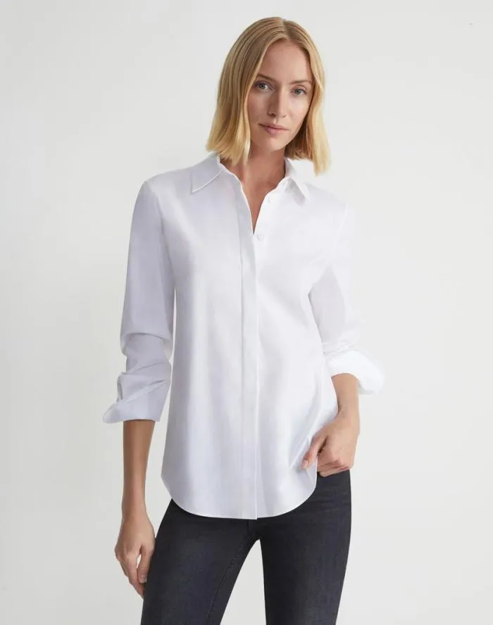 Ready To Wear Wright Shirt In Italian Stretch Cotton White Lafayette 148 New York Blouses and Shirts
