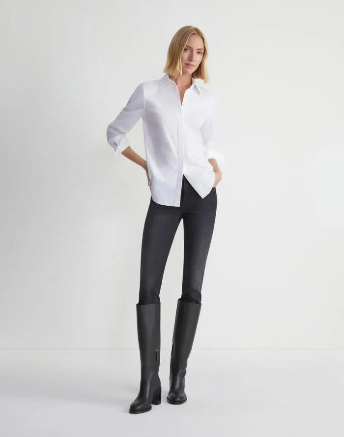 Ready To Wear Wright Shirt In Italian Stretch Cotton White Lafayette 148 New York Blouses and Shirts