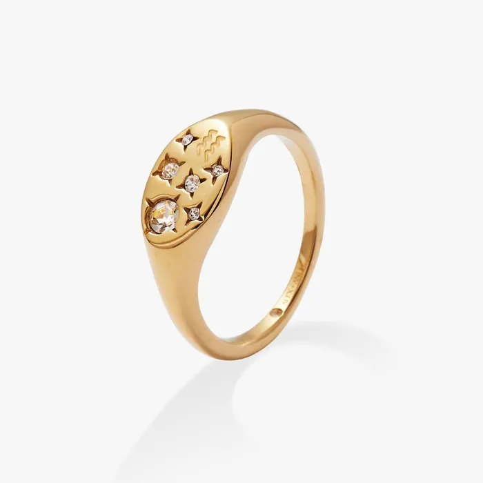Rings Women Alex And Ani Aquarius Zodiac Ring Stainless Steel Gold