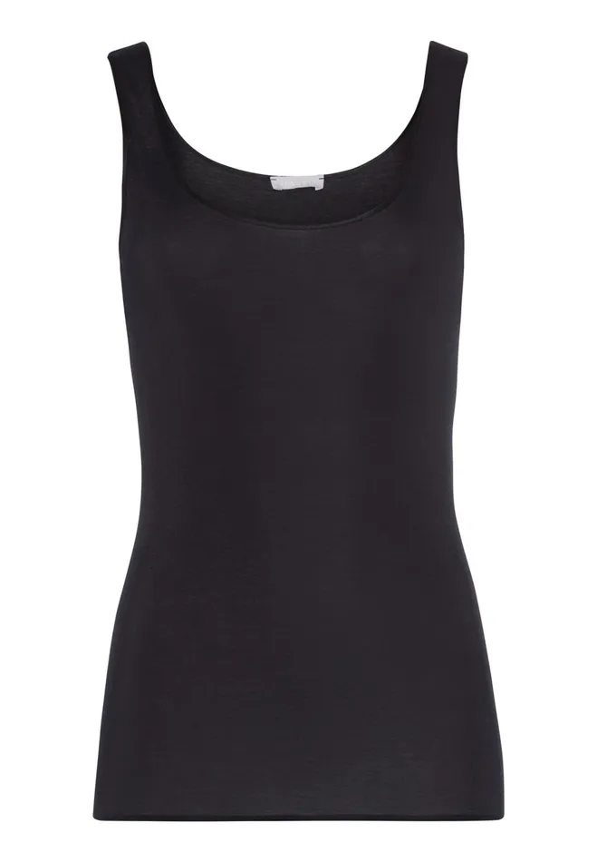 Round Neck Cotton Tank Top Black Women HANRO Tank Tops