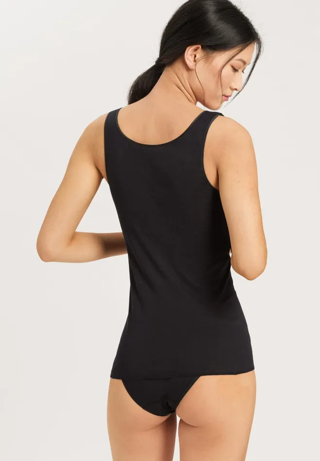 Round Neck Cotton Tank Top Black Women HANRO Tank Tops