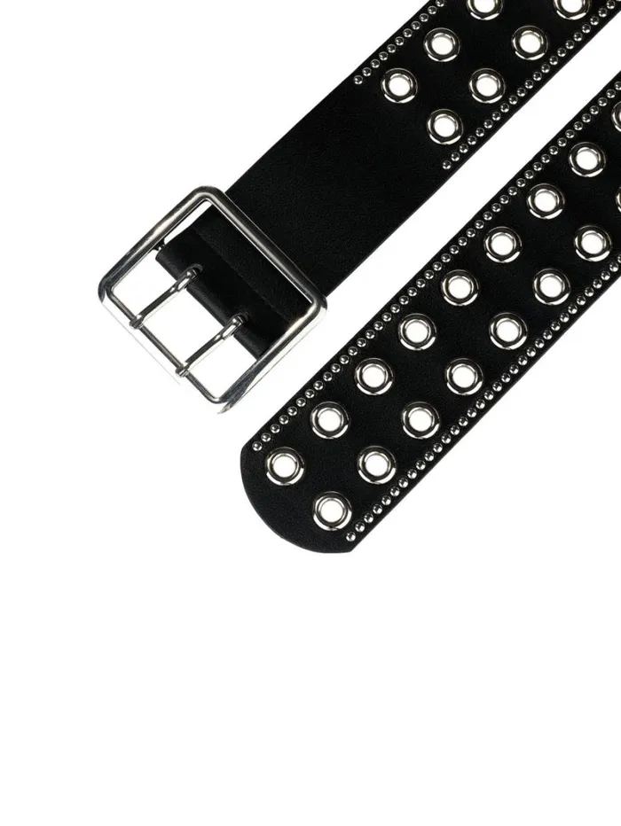 RWandCO Belts Allegra K Grommet Wide Waist Belt Metal Pin Buckle Black 8211 Women