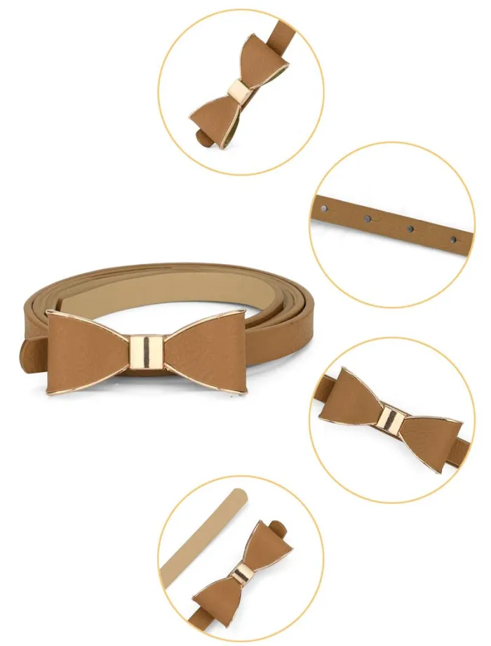 RWandCO Belts Allegra K Skinny Waist Metal Bowknot No Buckle Thin Belt Brown 8211 Women RWandCO Belts Allegra K Skinny Waist Metal Bowknot No Buckle Thin Belt Brown 8211 Women