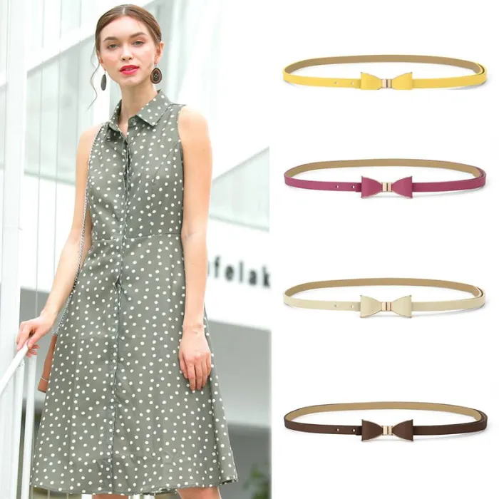 RWandCO Belts Allegra K Skinny Waist Metal Bowknot No Buckle Thin Belt Brown 8211 Women RWandCO Belts Allegra K Skinny Waist Metal Bowknot No Buckle Thin Belt Brown 8211 Women
