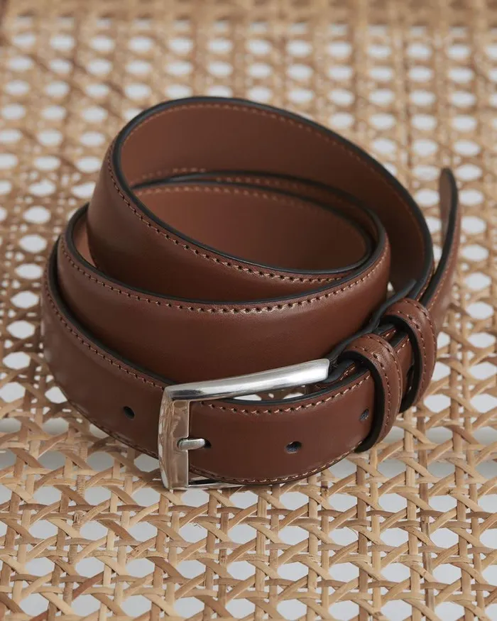RWandCO Belts and Suspenders Double Loop Leather Belt With Square Buckle Tan Brown 8211 Men