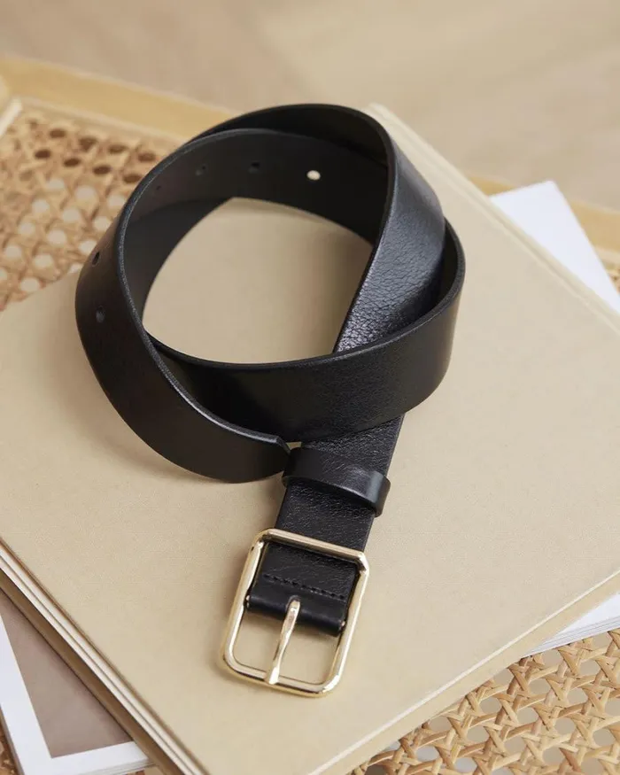 RWandCO Belts Large Leather Belt With Square Buckle Black 8211 Women