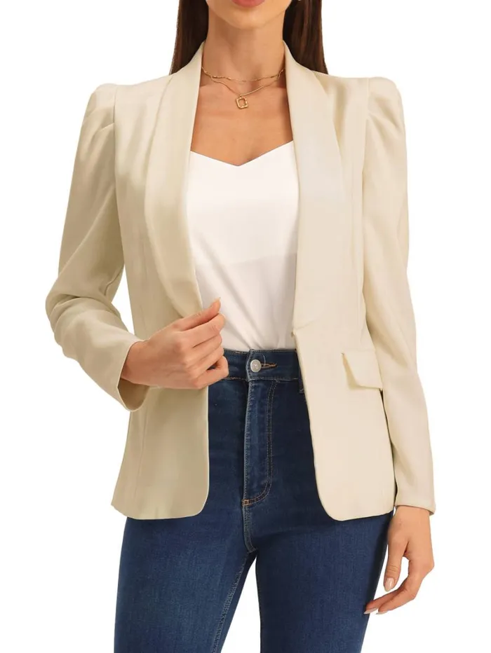 RWandCO Blazers Allegra K 8211 Shawl Collar Puff Sleeve Business Blazer Beige 8211 Women RWandCO Blazers Allegra K 8211 Shawl Collar Puff Sleeve Business Blazer Beige 8211 Women