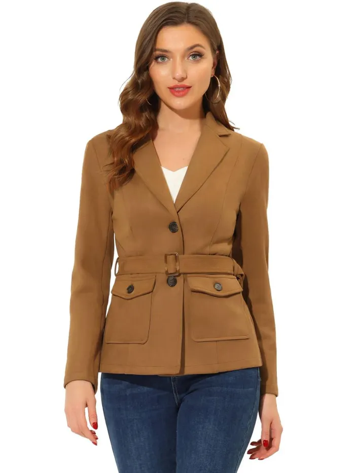RWandCO Blazers Allegra K Faux Suede Belted Single Breasted Blazer Jacket Coat Brown 8211 Women RWandCO Blazers Allegra K Faux Suede Belted Single Breasted Blazer Jacket Coat Brown 8211 Women