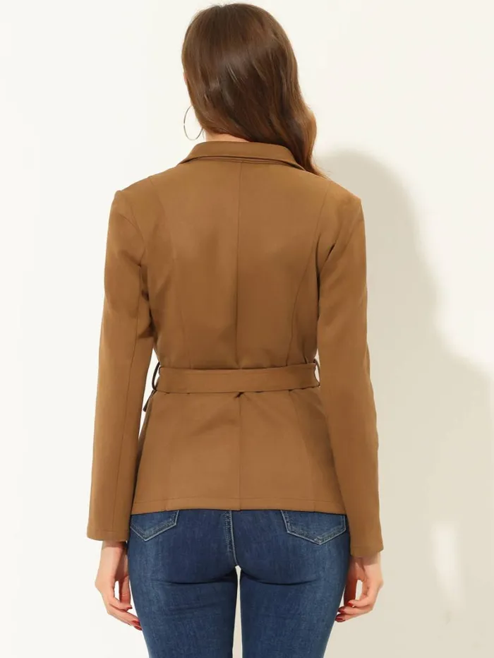 RWandCO Blazers Allegra K Faux Suede Belted Single Breasted Blazer Jacket Coat Brown 8211 Women RWandCO Blazers Allegra K Faux Suede Belted Single Breasted Blazer Jacket Coat Brown 8211 Women