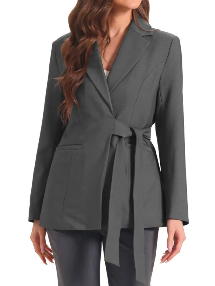 RWandCO Blazers Allegra K Long Sleeve Belted Jacket Suit Blazer Dark Gray 8211 Women RWandCO Blazers Allegra K Long Sleeve Belted Jacket Suit Blazer Dark Gray 8211 Women