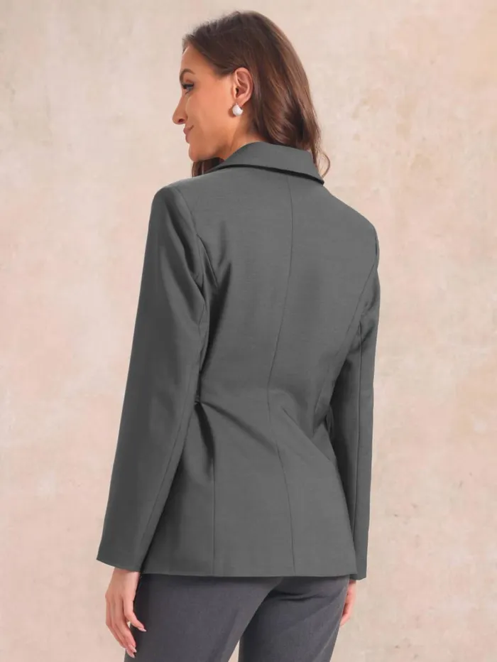 RWandCO Blazers Allegra K Long Sleeve Belted Jacket Suit Blazer Dark Gray 8211 Women