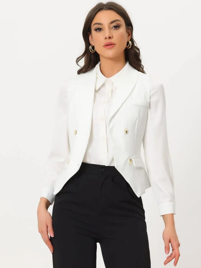 RWandCO Blazers Allegra K Shawl Lapel Button Racerback Suit Waistcoat Vest White 8211 Women