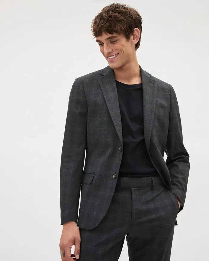RWandCO Blazers SlimFit Dark Grey Checkered Suit Blazer Charcoal 8211 Men