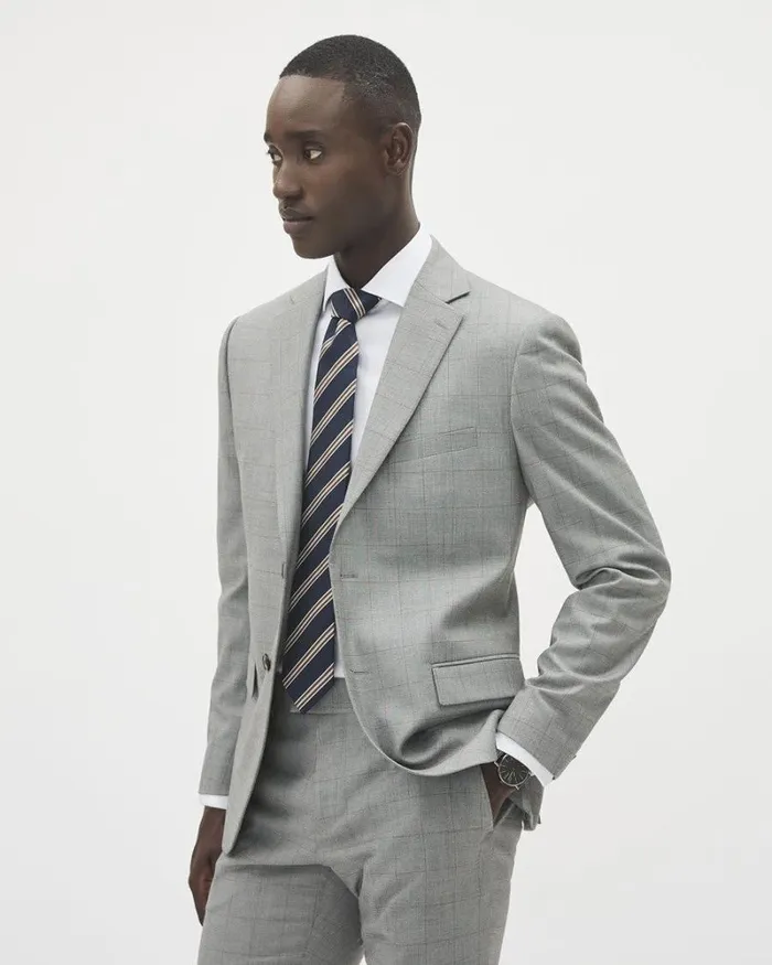RWandCO Blazers TailoredFit Grey Windowpane Suit Blazer Medium Grey 8211 Men