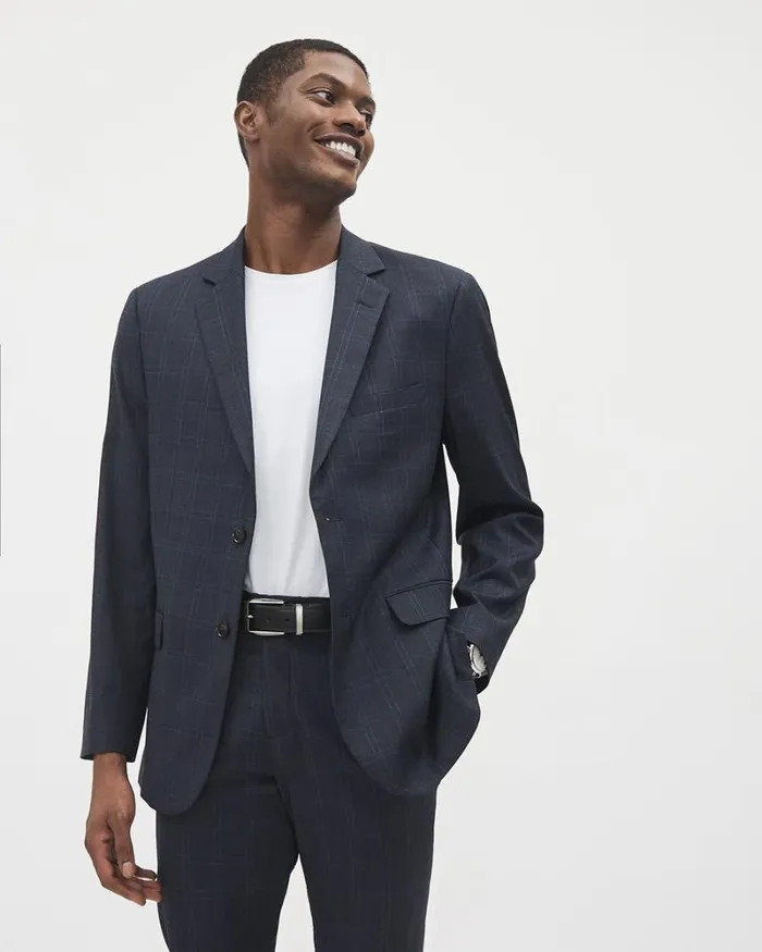 RWandCO Blazers TailoredFit Navy Checkered Suit Blazer Navy Blazer 8211 Men