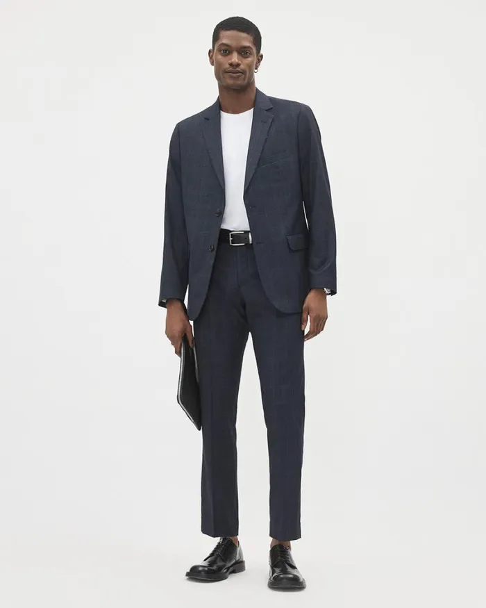 RWandCO Blazers TailoredFit Navy Checkered Suit Blazer Navy Blazer 8211 Men