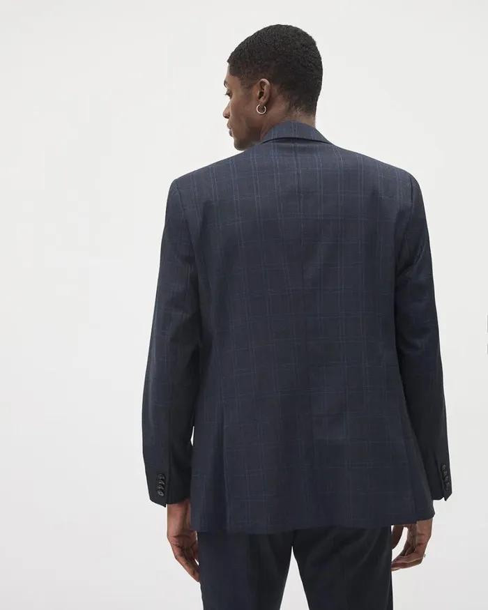 RWandCO Blazers TailoredFit Navy Checkered Suit Blazer Navy Blazer 8211 Men