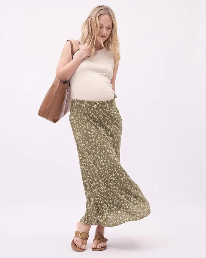 RWandCO Bottoms Flowy Floral Skirt With Elastic Waistband 8211 Thyme Maternity Dusky Green 8211 Women RWandCO Bottoms Flowy Floral Skirt With Elastic Waistband 8211 Thyme Maternity Dusky Green 8211 Women