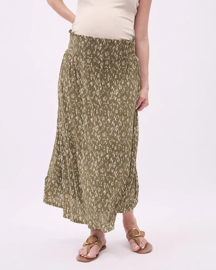 RWandCO Bottoms Flowy Floral Skirt With Elastic Waistband 8211 Thyme Maternity Dusky Green 8211 Women