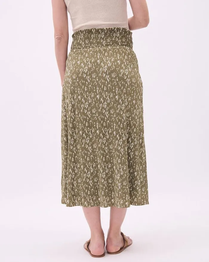 RWandCO Bottoms Flowy Floral Skirt With Elastic Waistband 8211 Thyme Maternity Dusky Green 8211 Women