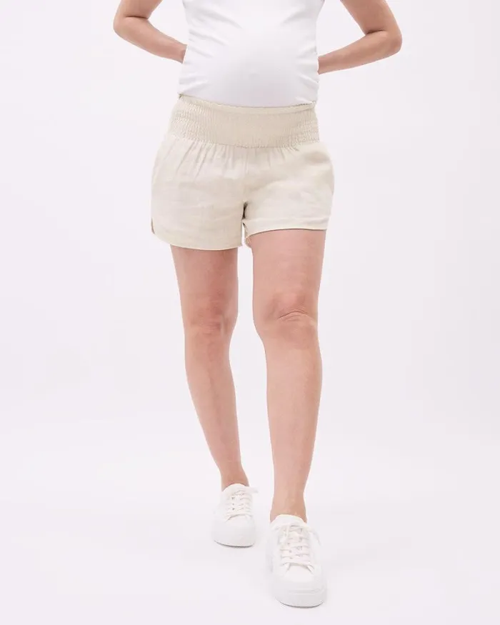 RWandCO Bottoms LinenBlend Shorts With Elastic Waistband 8211 Thyme Maternity French Oak 8211 Women RWandCO Bottoms LinenBlend Shorts With Elastic Waistband 8211 Thyme Maternity French Oak 8211 Women