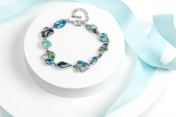 RWandCO Bracelets and Rings Blue Green Teardrop Crystal Bracelet Made With Quality Austrian Crystals 8211 MICALLA Light Blue 8211 Women
