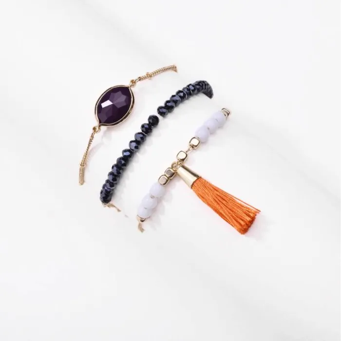 RWandCO Bracelets and Rings Purple Crystal and Orange Tassle Set Of 3 Bracelets Don039t AsK Multicolor 8211 Women RWandCO Bracelets and Rings Purple Crystal and Orange Tassle Set Of 3 Bracelets Don039t AsK Multicolor 8211 Women