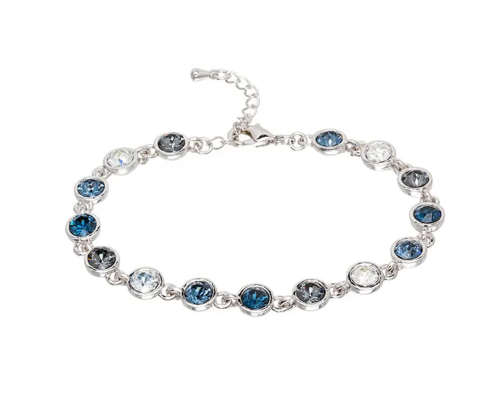 RWandCO Bracelets and Rings Rhodium Plated Crystal Tennis Bracelet In Montana And Black Diamond 8211 Callura Multicolor 8211 Women RWandCO Bracelets and Rings Rhodium Plated Crystal Tennis Bracelet In Montana And Black Diamond 8211 Callura Multicolor 8211 Women
