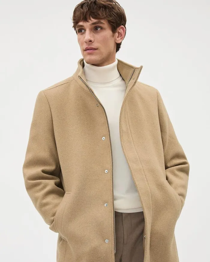 RWandCO Coats and Jackets Classic Solid MockNeck Wool Coat With Dickey Camel 8211 Men RWandCO Coats and Jackets Classic Solid MockNeck Wool Coat With Dickey Camel 8211 Men