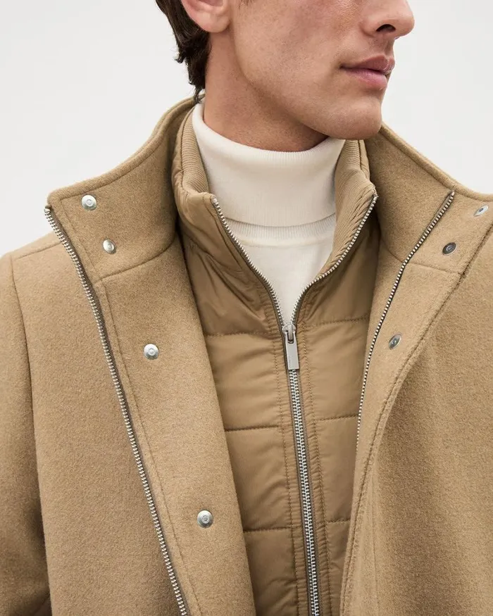 RWandCO Coats and Jackets Classic Solid MockNeck Wool Coat With Dickey Camel 8211 Men RWandCO Coats and Jackets Classic Solid MockNeck Wool Coat With Dickey Camel 8211 Men
