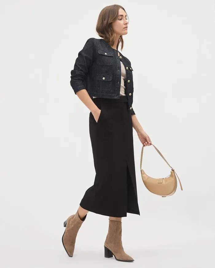 RWandCO Coats and Jackets Cropped Denim Jacket With Golden Buttons Raw Denim 8211 Women RWandCO Coats and Jackets Cropped Denim Jacket With Golden Buttons Raw Denim 8211 Women