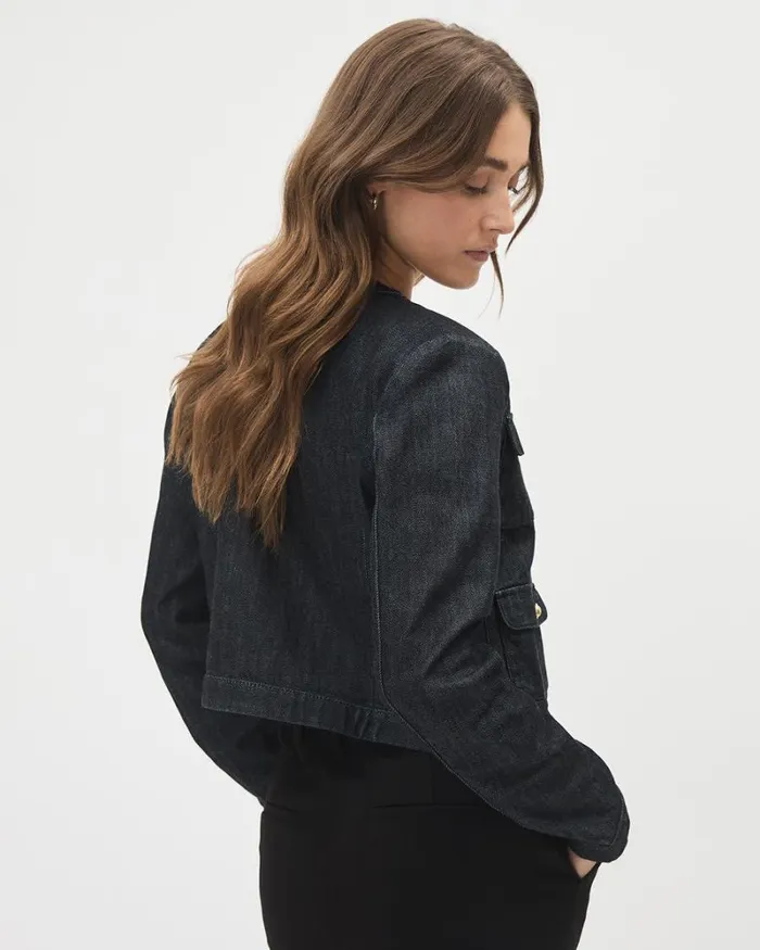 RWandCO Coats and Jackets Cropped Denim Jacket With Golden Buttons Raw Denim 8211 Women RWandCO Coats and Jackets Cropped Denim Jacket With Golden Buttons Raw Denim 8211 Women